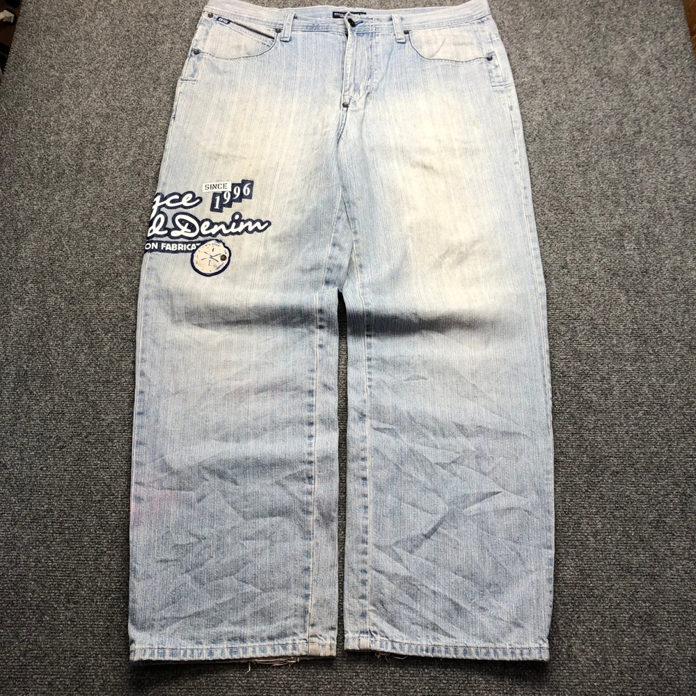 Enyce Clothing Co Mens Baggy Light Wash Graphic Denim Jeans 38x31 Vintage 90s
